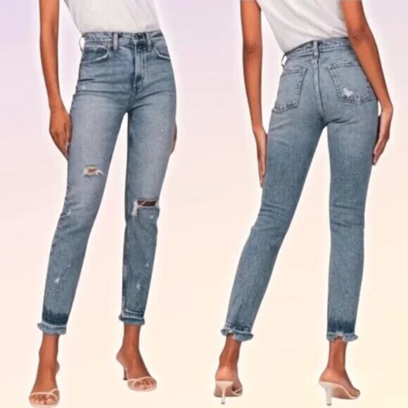 Abercrombie & Fitch Denim - Abercrombie & Fitch | The Mom High Rise Ripped Distressed Frayed Hem